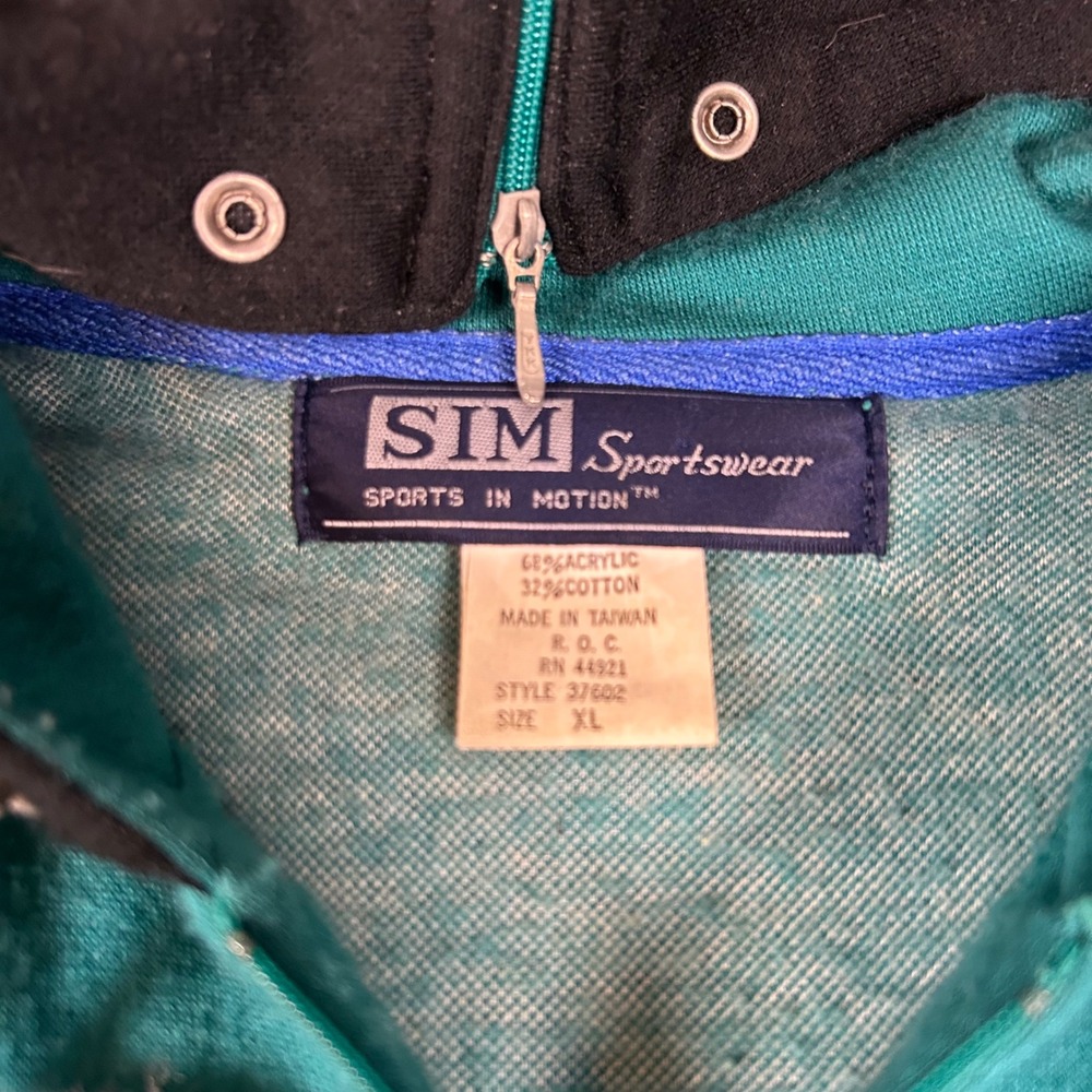 Vintage SIM Sportswear Colorblock Hoodie Teal Black White Quarter Zip XL - Picture 3 of 6